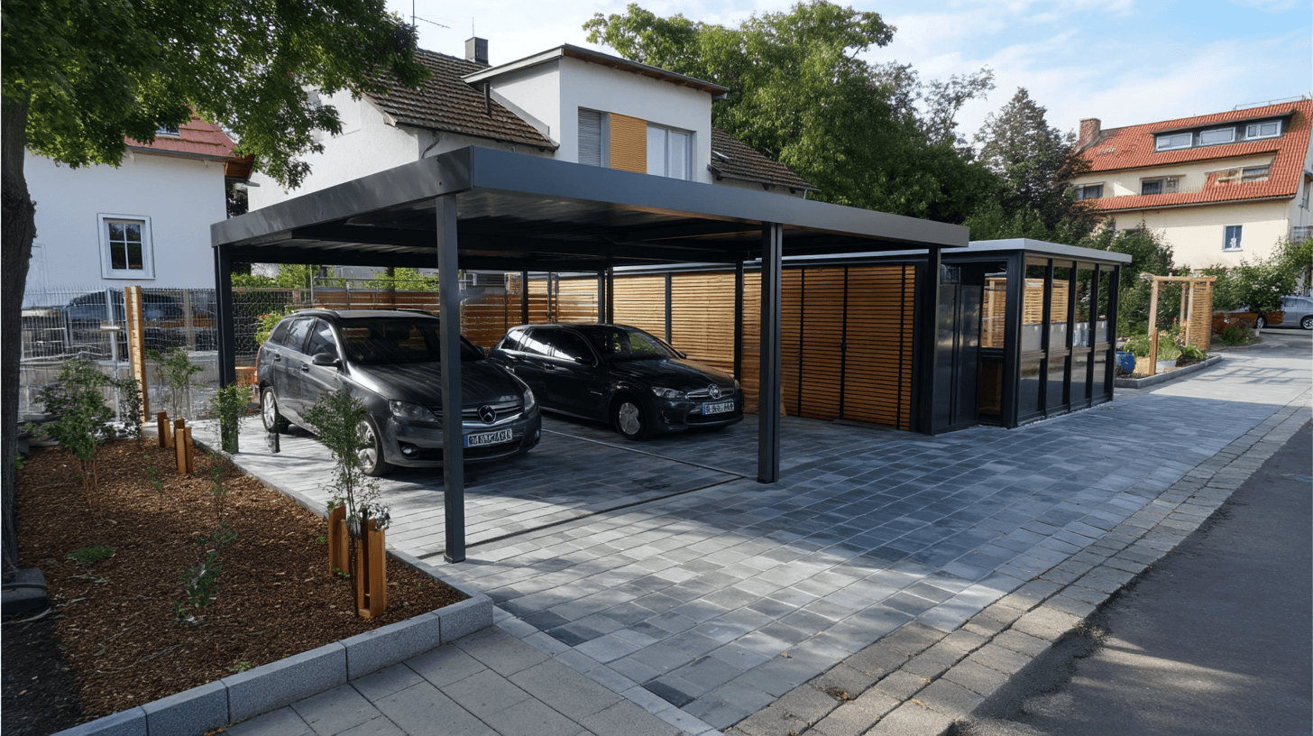 Custom Carport with Storage Area Side View